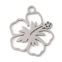 Non-Tarnish Manual Polishing 201 Stainless Steel Pendants, Laser Cut, Flower Charm, Stainless Steel Color, 17x15x1mm, Hole: 1.6mm(STAS-M058-05P)