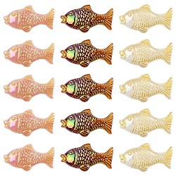 20Pcs Plating Opaque Acrylic Beads, Golden Metal Enlaced, Fish, Mixed Color, 18x34x8mm, Hole: 2.8mm(MACR-YW0004-12)