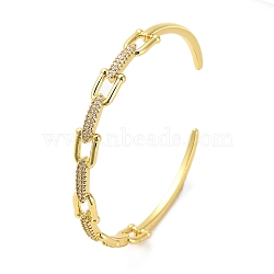 Brass Micro Pave Clear Cubic Zirconia Hollow U Shape Open Cuff Bangles for Woman, Real 18K Gold Plated, 1/4 inch(0.8cm), Inner Diameter: 2-1/4 inch(5.755x5.55cm)(BJEW-M312-02B-G)