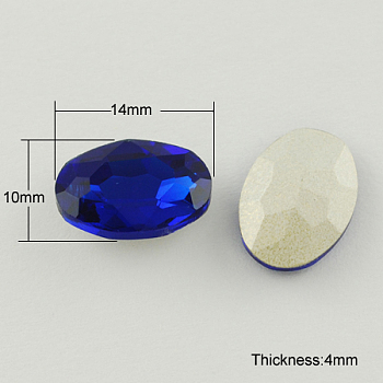 Glass Pointed Back Rhinestone, Back Plated, Faceted, Oval, Medium Blue, 10x14x4mm