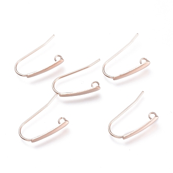 304 Stainless Steel Earring Hooks, with Horizontal Loop, Flat Ear Wire, Rose Gold, 18.5x13.5x3.5mm, Hole: 1.5mm, Pin: 0.8mm