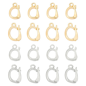 24Pcs 4 Styles Rack Plating Brass Fold Over Clasps, Long-Lasting Plated, Platinum & Golden, 10~12x7~7.7x2.5mm, Hole: 1.2~1.4mm, 6pcs/style