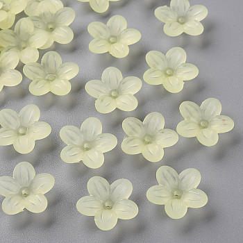 Frosted Acrylic Bead Caps, 5-Petal, Flower, Green Yellow, 19.5x20x5.5mm, Hole: 1.6mm, about 740pcs/500g