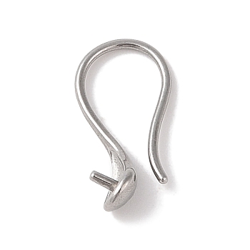 304 Stainless Steel Earring Findings, Earring Hooks, for Half Drilled Beads, Stainless Steel Color, 17x4mm, Pin: 0.9mm