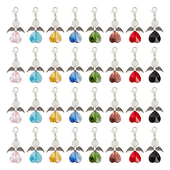 Glass Pendant Decorations, with Alloy Lobster Claw Clasps, Angel, Mixed Color, 43mm, 32pcs/set
