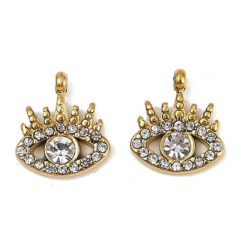 304 Stainless Steel Micro Pave Cubic Zirconia Charms, Evil Eye, Golden, 11x10x2mm, Hole: 1.2mm