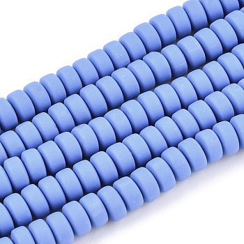 Handmade Polymer Clay Beads Strands, for DIY Jewelry Crafts Supplies, Flat Round, Cornflower Blue, 6~7x3mm, Hole: 1.5mm, about 113~116pcs/strand, 15.55 inch~16.14 inch(39.5~41cm).