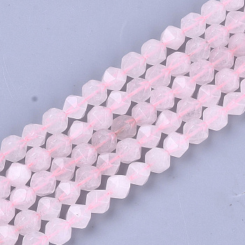 Natural Rose Quartz Beads Strands, Faceted, Star Cut Round Beads, 9~10x9~10x9~10mm, Hole: 1mm, about 37pcs/strand, 14.5 inch