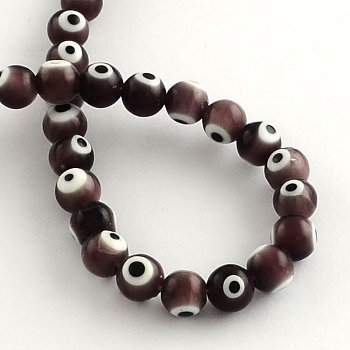 Round Handmade Evil Eye Lampwork Beads, Coconut Brown, 10mm, Hole: 1mm, about 38pcs/strand, 14.1 inch