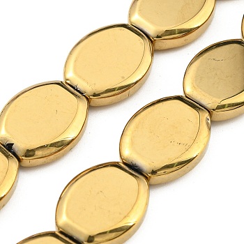 Full Plated Electroplate Glass Beads Strands, Oval, Gold, 17x13.5x4.5mm, Hole: 1.2mm, about 37pcs/strand, 24.80 inch(63cm)