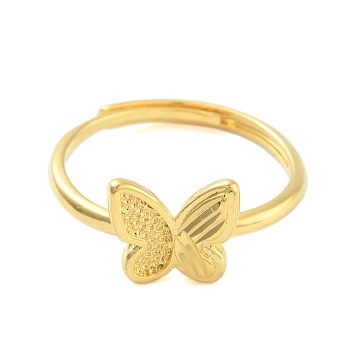 Butterfly Brass Adjustable Rings for Women, Real 24K Gold Plated, US Size 8 1/2(18.5mm)