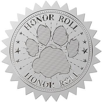 34 Sheets Custom Silver Foil Embossed PET Picture Sticker, Award Certificate Seals, Metallic Stamp Seal Stickers, Paw Print, 211x165mm, Stickers: 50mm, 12pcs/sheet