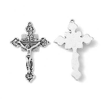 Tibetan Style Alloy Pendants, For Easter, Lead Free & Cadmium Free, Crucifix Cross, Antique Silver, 48x31x5mm, Hole: 2mm