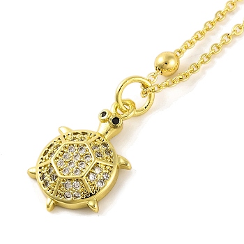 Brass Pave Clear Cubic Zirconia Pendant Necklaces for Women, Real 18K Gold Plated, Tortoise, 17.52 inch(44.5+4.5cm)