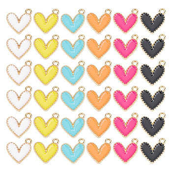 96pcs 6 colors Alloy Enamel Charms, Cadmium Free & Nickel Free & Lead Free, Light Gold, Heart Charm, Mixed Color, 14x13.5x2mm, Hole: 1.5mm, 16pcs/color