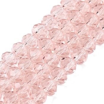 Glass Beads Strands, Faceted, Rondelle, Pink, 6x5mm, Hole: 1mm, about 80~85pcs/strand, 38~40cm