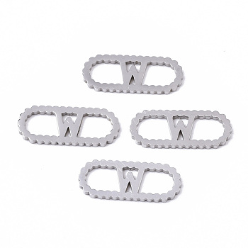 201 Stainless Steel Links Connectors, Laser Cut, Oval with Letter, Stainless Steel Color, Letter.W, 15x6x1mm, Hole: 4x5~7mm