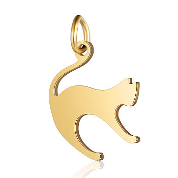 201 Stainless Steel Kitten Pendants, Cat with Arched Back Shape, Golden, 17.5x14.5x1mm, Hole: 3mm