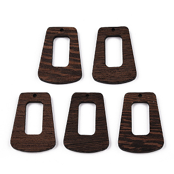 Natural Wenge Wood Pendants, Undyed, Hollow Trapezoid Charms, Coconut Brown, 38x27.5x3.5mm, Hole: 2mm
