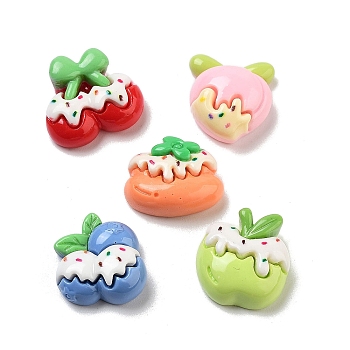 Cute Opaque Resin Fruit Decoden Cabochons, Cherry/Apple/Orange/Peach, Mixed Shapes, 14~15.5x13~15.5x6.5~7mm