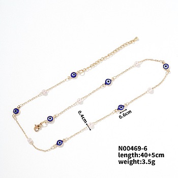 Evil Eye Brass Link Chain Necklaces Hip-hop Rock Fashion Necklace, Blue, 15.75 inch(40cm)