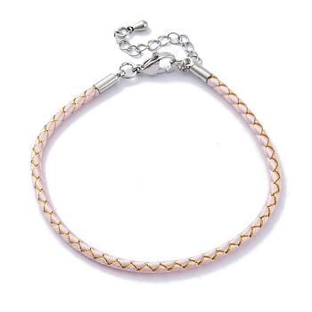 Polyester Cord Braided Bracelet Makings, with Stainless Steel Claw Lobster Clasps, Brass Findings, Long-Lasting Plated, Lavender Blush, 7-3/8 inch(18.8cm)