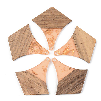 Transparent Resin & Walnut Wood Pendants, with Gold Foil, Arrows, Dark Salmon, 38x35x3mm, Hole: 2mm