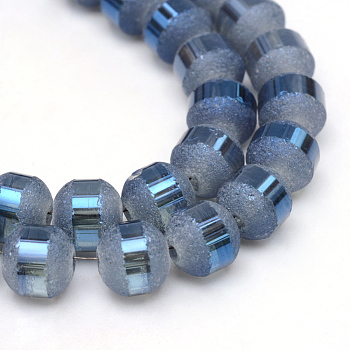 Electroplate Glass Bead Strands, Frosted, Rainbow Plated, Round, Marine Blue, 6~6.5mm, Hole: 1mm, about 100pcs/strand, 23.6 inch