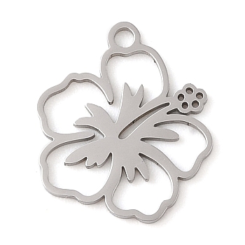 Non-Tarnish Manual Polishing 201 Stainless Steel Pendants, Laser Cut, Flower Charm, Stainless Steel Color, 17x15x1mm, Hole: 1.6mm