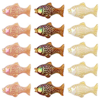 20Pcs Plating Opaque Acrylic Beads, Golden Metal Enlaced, Fish, Mixed Color, 18x34x8mm, Hole: 2.8mm