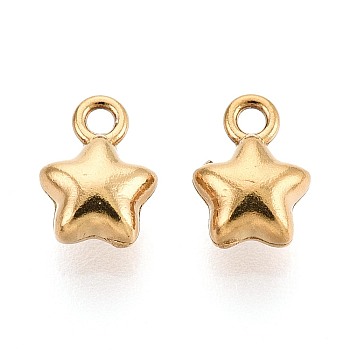 304 Stainless Steel Pendants, Star Charms, Ion Plating(IP), Long-Lasting Plated, Real 18K Gold Plated, 7.5x5.5x3.5mm, Hole: 1.2mm