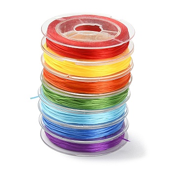 7 Rolls 7 Colors Flat Elastic Crystal String Set, Elastic Beading Thread, for Stretch Bracelet Making, Mixed Color, 0.5mm, about 10 yards(9.14m)/roll, 1 roll/color