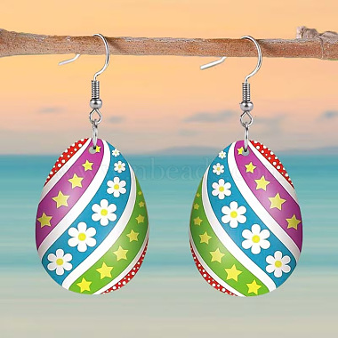 Easter Egg Acrylic Dangle Earrings(FS-WG73047-01)-1