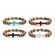 Synthetic Turquoise(Dyed) Cross & Natural Wood Beaded Stretch Bracelet for Women(BJEW-JB09150)-1
