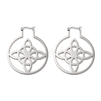 Non-Tarnish 304 Stainless Steel Hoop Earrings, Flat Round, Stainless Steel Color, 53x43.5x1mm(EJEW-P271-02C-P)