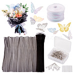 Bouquet Decor Kits, Including Iridescent Polyester Ribbons, with Paper Mirror Stickers, Diamond Head Iron Sewing Craft Positioning Needles, Polyester Flower Bouquet Wrapping Mesh Paper, Mixed Color, 1-3/8 inch(35mm), about 9.84 Yards(9m)/Set(DIY-TA0010-84)