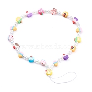Polymer Clay Dessert Beaded Mobile Straps, Telephone Jewelry, with Acrylic Beads and Plastic Imitation Pearl Beads, Colorful, 24.3cm(HJEW-JM00413-02)