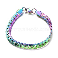 Men's 304 Stainless Steel Cuban Link Chain Bracelets, Textured, with Lobster Claw Clasps, Rainbow Color, 7-1/8 inch(18.1cm), 6.3mm(BJEW-O177-03A)