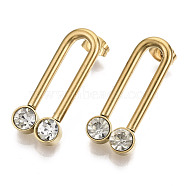 201 Stainless Steel Stud Earrings, Archway Earrings, Real 18K Gold Plated, with 304 Stainless Steel Pins, Rhinestone and Ear Nuts, U Shape, Crystal, 28x12x5mm, Pin: 0.7mm(STAS-R115-27C-G)