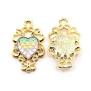 Alloy Pendants, with Resin, Light Gold, Heart, Colorful, 26x15.5x3.5mm, Hole: 2.5mm(PALLOY-WH0088-63A)