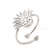 304 Stainless Steel Open Cuff Ring, Flower, US Size 8 3/4(18.7mm)(RJEW-M167-09E-P)