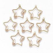 Brass Micro Pave Cubic Zirconia Pendants, Light Gold, Long-Lasting Plated, Cadmium Free & Lead Free, Star, Clear, 20x20x3mm, Hole: 1.4mm(KK-S359-039-RS)