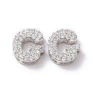 925 Sterling Silver Micro Pave Cubic Zirconia Beads, Real Platinum Plated, Letter G, 9x8x3.5mm, Hole: 2.5x1.5mm(STER-Z005-15P-G)