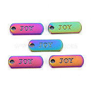 Rainbow Color Alloy Charms, Cadmium Free & Nickel Free & Lead Free, Oval with Joy, 21x8x1.5mm, Hole: 2mm(PALLOY-S180-232-NR)