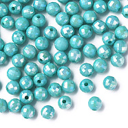 Opaque Acrylic Beads, AB Color Plated, Faceted, Round, Dark Turquoise, 6x5.5mm, Hole: 1.5mm, about 4800pcs/500g(MACR-S371-135-I06)