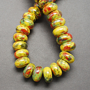 Handmade Porcelain European Beads, Large Hole Beads, Pearlized, Rondelle, Yellow, 12x9mm(OPDL-Q099-9)