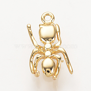 Brass Charms, Nickel Free, Real 18K Gold Plated, Spider, 13x6.5x2mm, Hole: 1mm(KK-Q735-202G)