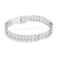 Crystal Rhinestone Wave Bangle, Stainless Steel Hinged Bangle with Polymer Clay for Women, Stainless Steel Color, Inner Diameter: 1-7/8x2-3/8 inch(4.8x5.9cm)(BJEW-N017-020P)