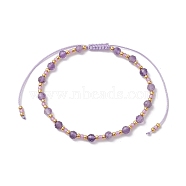 Adjustable Natural Amethyst & Glass Braided Bead Bracelet, Inner Diameter: 1-7/8~3-1/4 inch(4.75~8.2cm)(BJEW-JB10137-02)