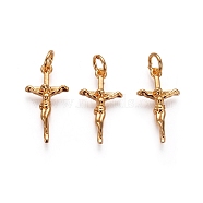 Brass Pendants, with Jump Rings, Crucifix Cross, For Easter, Golden, 20x10x2mm, Hole: 3mm(KK-I656-11G)